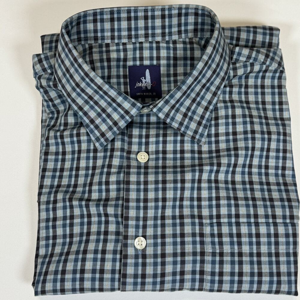 Johnnie-O Shirt Mens Large Blue Check Stretch Button Up Long Sleeve Casual - Picture 4 of 14